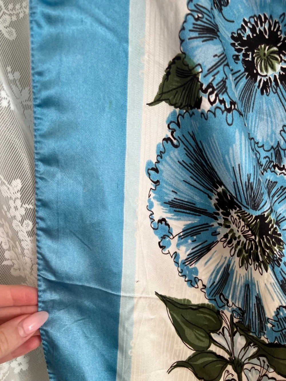 Vintage Blue Floral Scarf Large Square Romantic Bandana Top